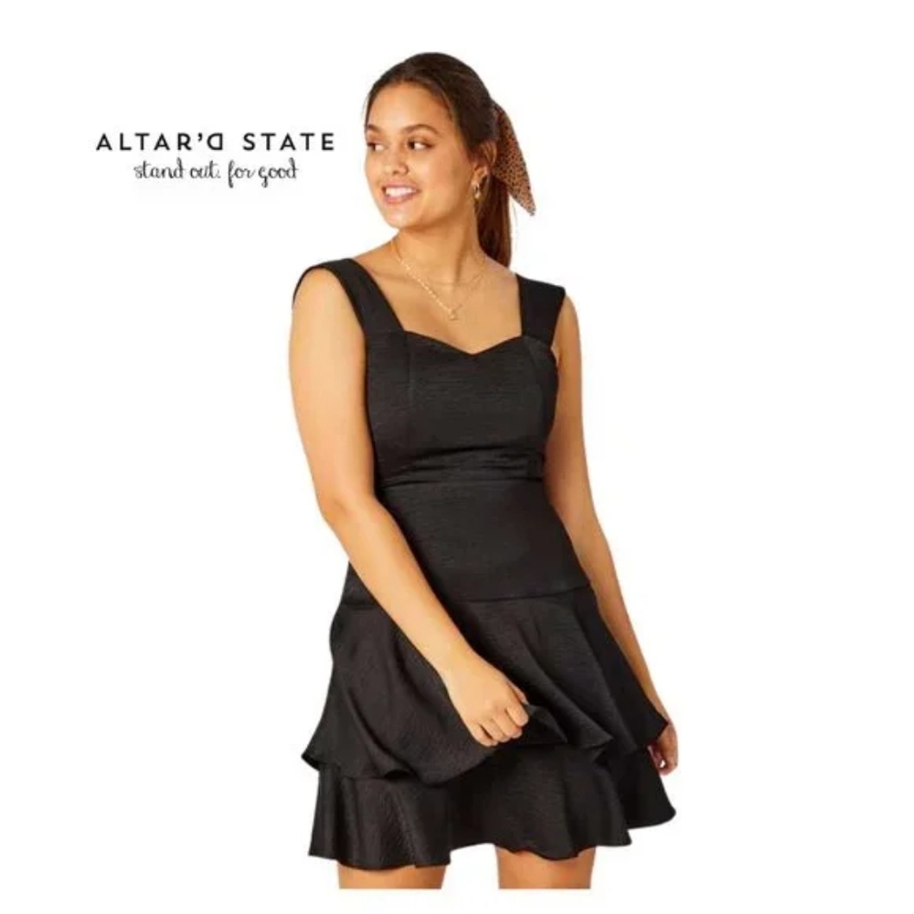 ALTAR'D STATE Cordelia Black Sleeveless Ruffle Hem Mini | SZ XS
